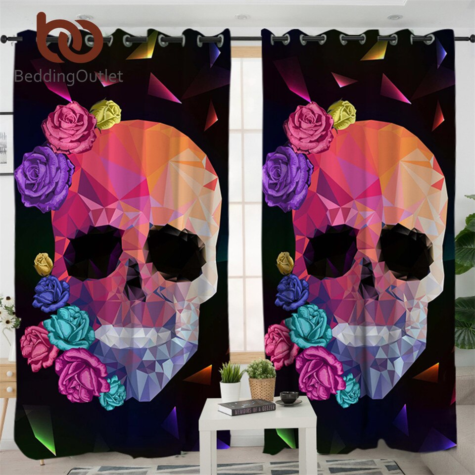 Skull Living Room Curtains Gothic Colorful Curtain for Bedroom