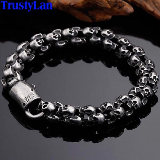 Mens Bracelets 2018 Punk Rocker Full Skull Charm Bracelet