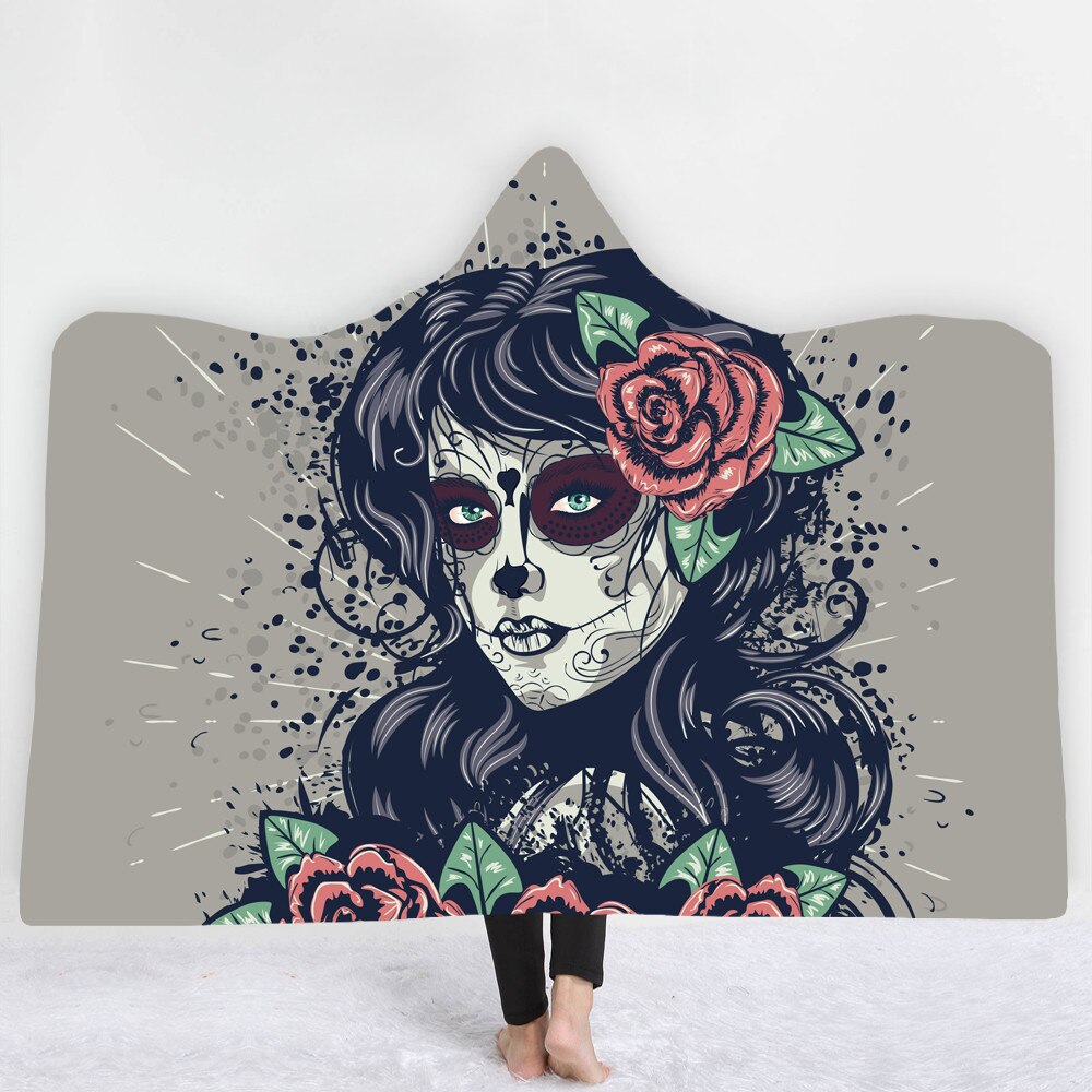 Unique Customized Skull Girl Print Hooded Blanket Day of the Dead