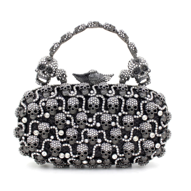 Luxury full diamond  Skull evening dinner shoulder bag
