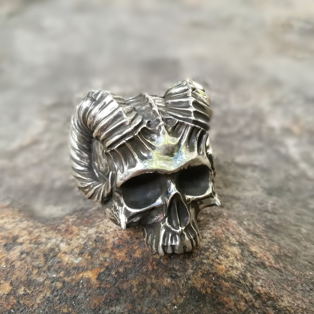 Unique Horned Devil Skull Rings Mens Satan Demon Stainless Steel