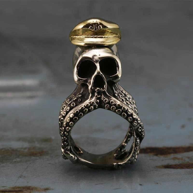 Stainless Steel Octopus Squid Tentacle Skull Captain Rings