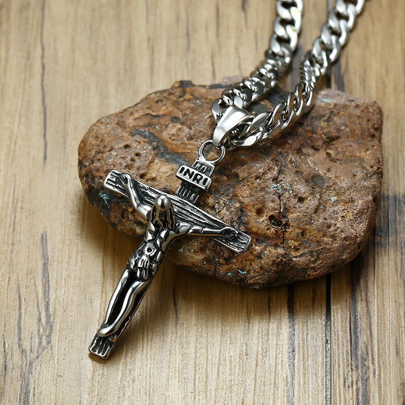 Cross Necklace for Men Stainless Steel Cuban Chain 20"-24"