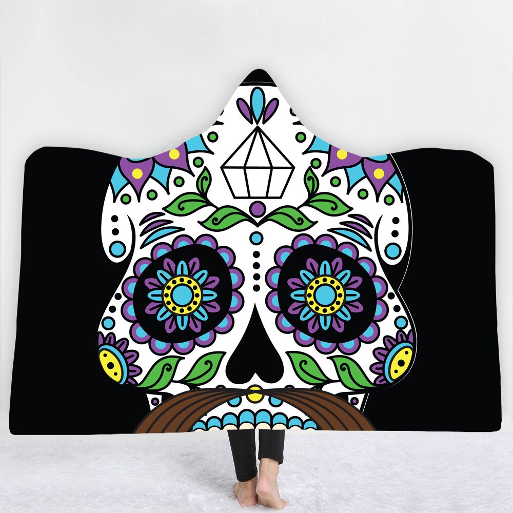 Unique Customized Skull Girl Print Hooded Blanket Day of the Dead