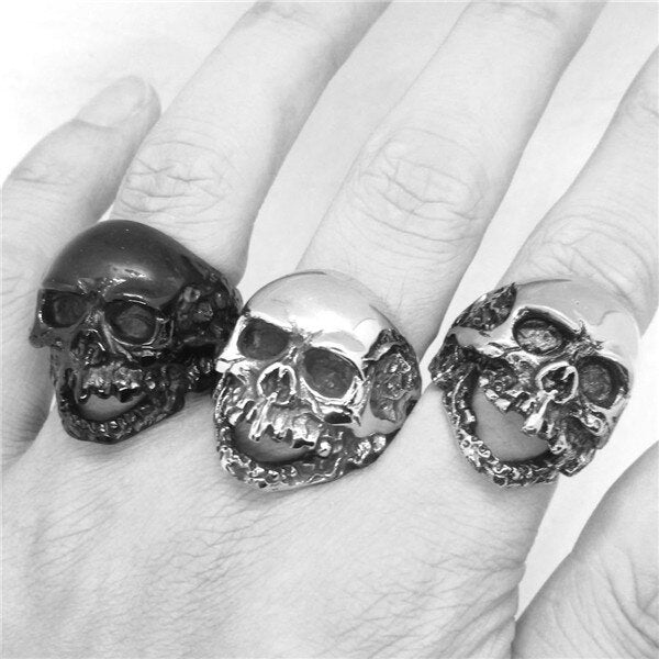 Stainless Steel Small Black Gold Retro Death Skull Ring Vintage