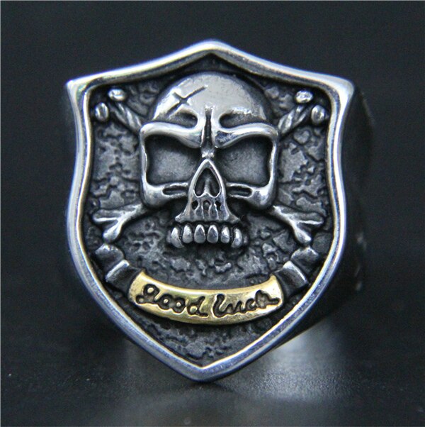 Stainless Steel Mens Women Shield Skull Ring