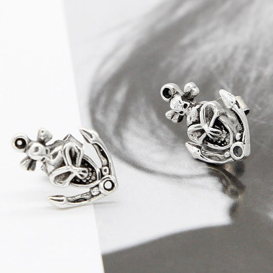 925 Sterling Silver Punk Skeleton Studs Earring For Women Men Gothic Silver