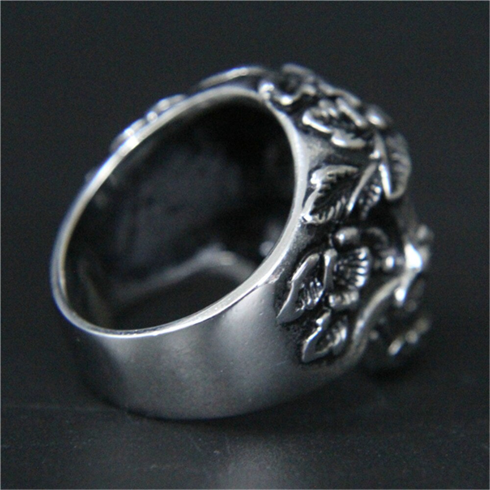 Stainless Steel Jewelry Men Boys Punk Rose Flower Skull Ring