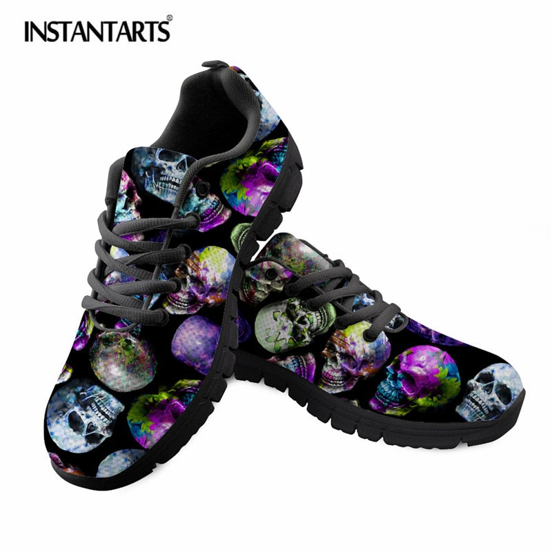 Punk Style Skulls Print Women's Casual Flat Shoes Breathable Air Mesh Sneaker