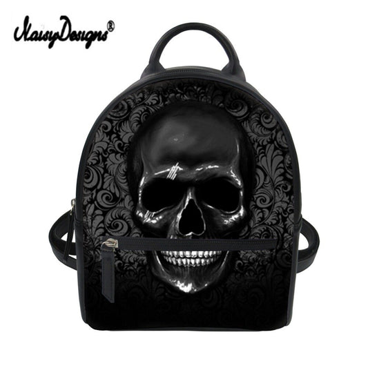 Women PU Leather Mini Balck Backpacks 3D Skull