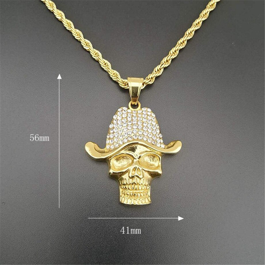 Stainless Steel Skull & Skeleton Pendant Necklace For Women Men Gold Color