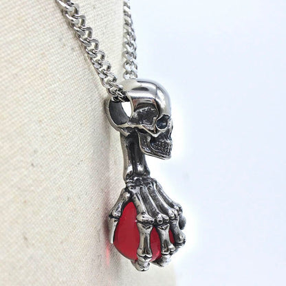 Vintage Cross Skull with Claw Evil Red Eye Necklace Pendant For Men 316 Stainless Steel Unique