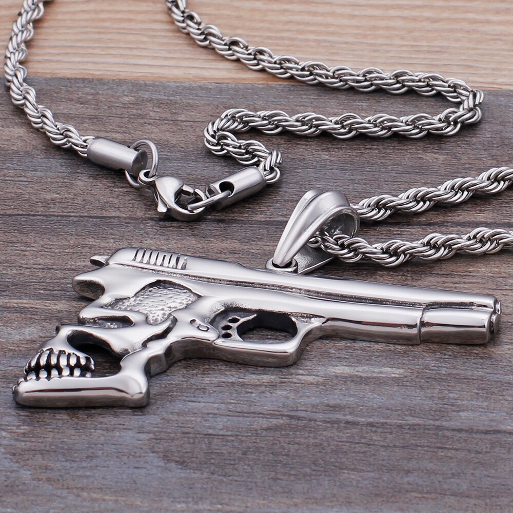 Men's Pistol Shape Necklaces & Pendants Best Friends Skull Pendant