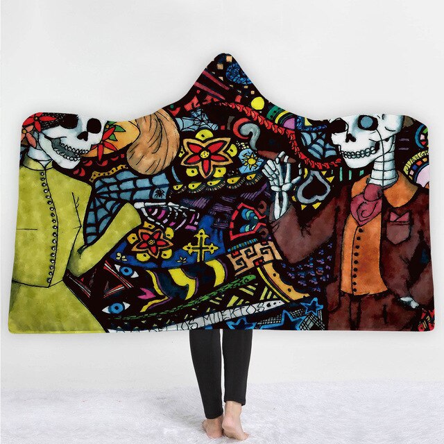 sugar skull blanket 3D Printed Plush Hooded Blanket