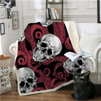 2 Sizes Flowery Skull by SunimaArt Throw Blanket Purple Gothic