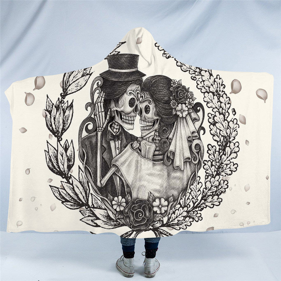 Sugar skull Couple Hooded Blanket