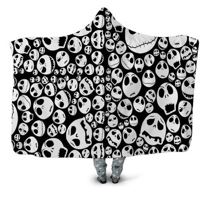 Jack Skellington Monochrome Hooded Blanket 3D Skull