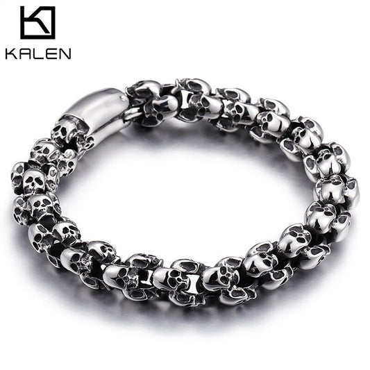 Punk Skull Bracelets Men Stainless Steel Shiny Matte Skull Charm