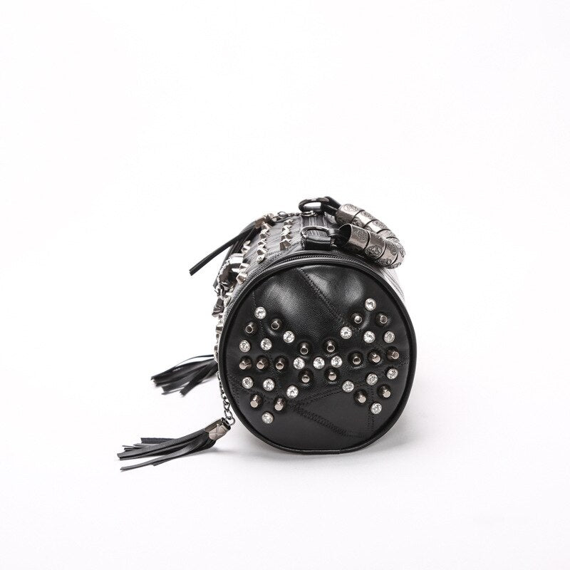 Genuine Leather Tassels Skull Handbag Women Luxury Rock