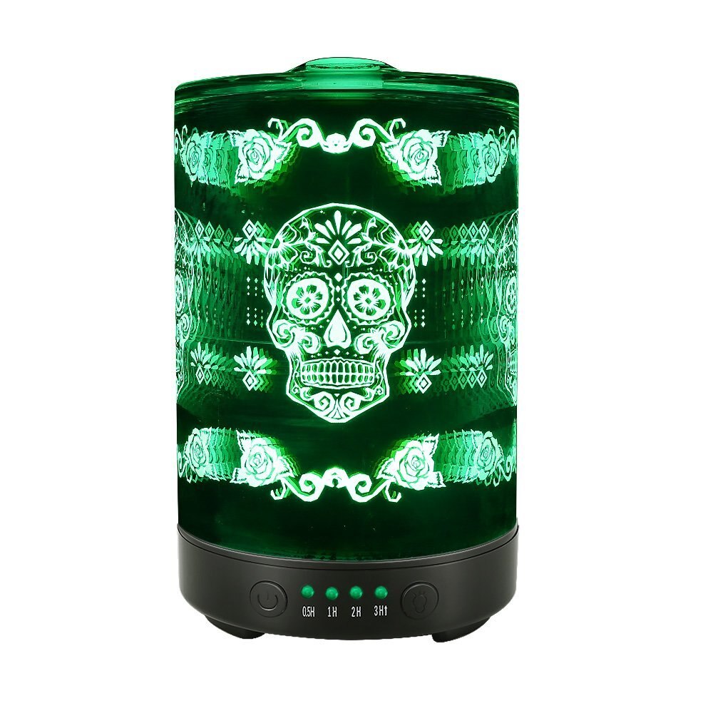 Essential Oil Diffuser Metal Skull Flower Pattern 7 Color Changing Lights