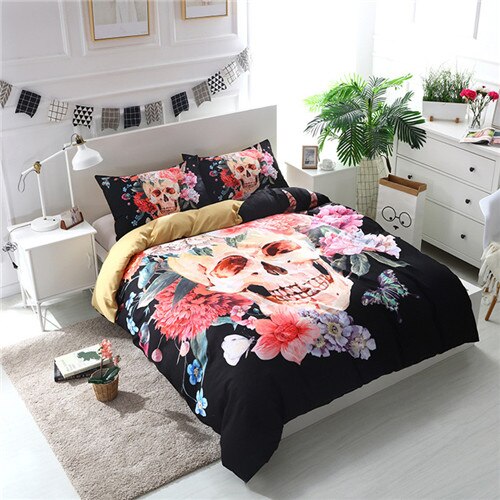 3D Flowers Skull Bedding sets wedding Duvet Cover + pillow case