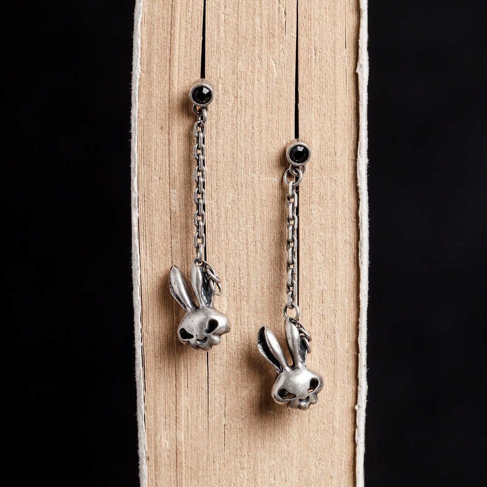 925 silver cartoon animal evil rabbit skull earrings