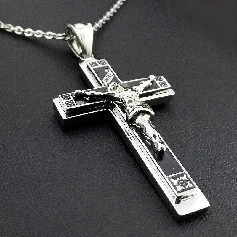 Cross INRI Crucifix Jesus Piece Pendant & Necklace Stainless Steel