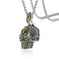 Mexican Large Sugar Skull with Green Eye Pendant Necklace