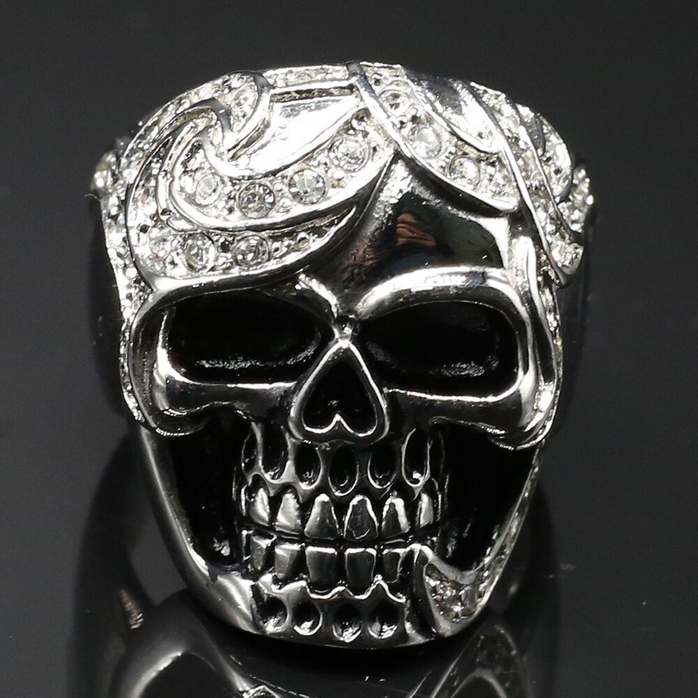 Goth Skull Ring Men Solid Stainless Steel & CZ Jewelry Ringen Punk Rock Skeleton