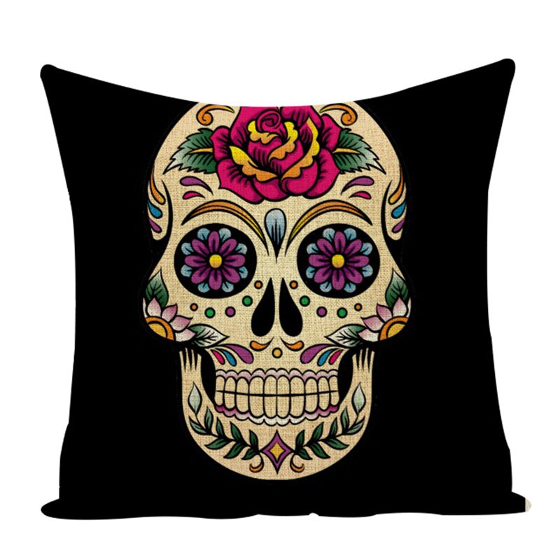 Colorful Square Pillow cover Sugar Skull Decor Living Room Cushion