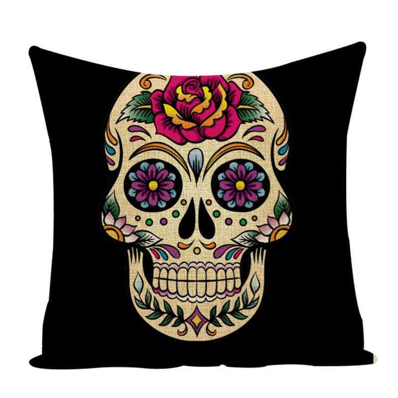 Colorful Square Pillow cover Sugar Skull Decor Living Room