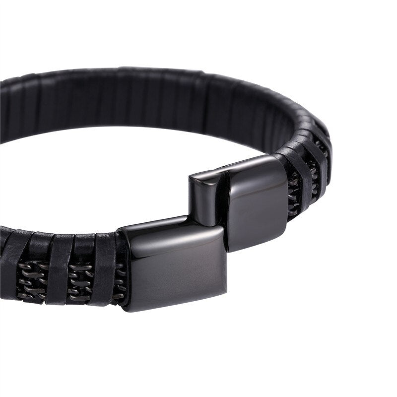 Fashion Black Braided Genuine Leather Bracelet