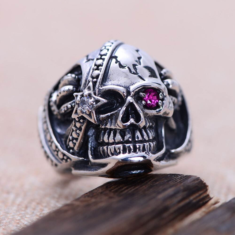 Punk Rock Men's Pirates of The Caribbean Skull Rings Solid 925 Sterling Silver