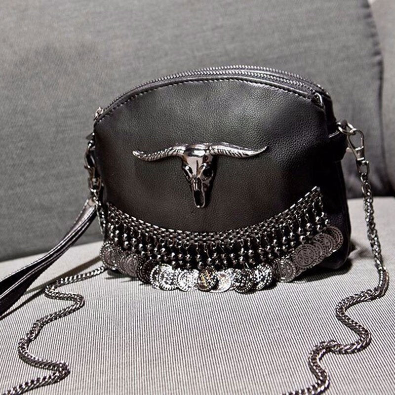 2019 designer women tassel skull chain bag PU