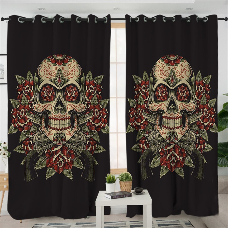 Skull Living Room Curtains Gothic Colorful Curtain for Bedroom