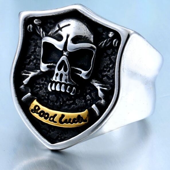 Stainless Steel Mens Women Shield Skull Ring