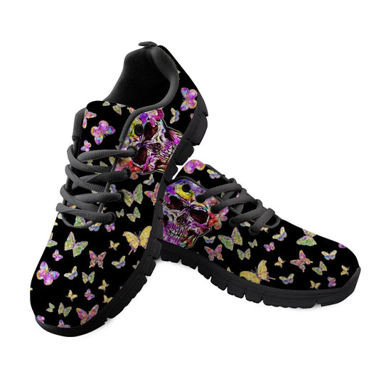 Skull Sneakers Black 3D Butterfly Pattern Casual Women Sneakers Flats Ladies Shoes
