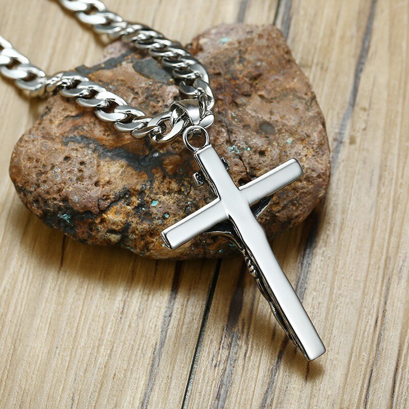 Cross Necklace for Men Stainless Steel Cuban Chain 20"-24"