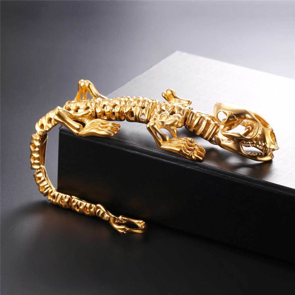 Dinosaur Skeleton Bracelet Black Gold Color 3D T Rex Tyrannosaurus