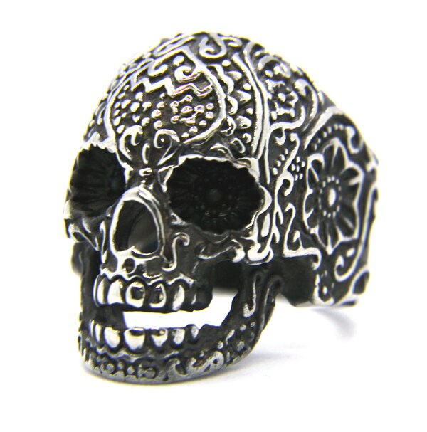 2018 Flowers Skull Ghost Ring 316L Stainless Steel