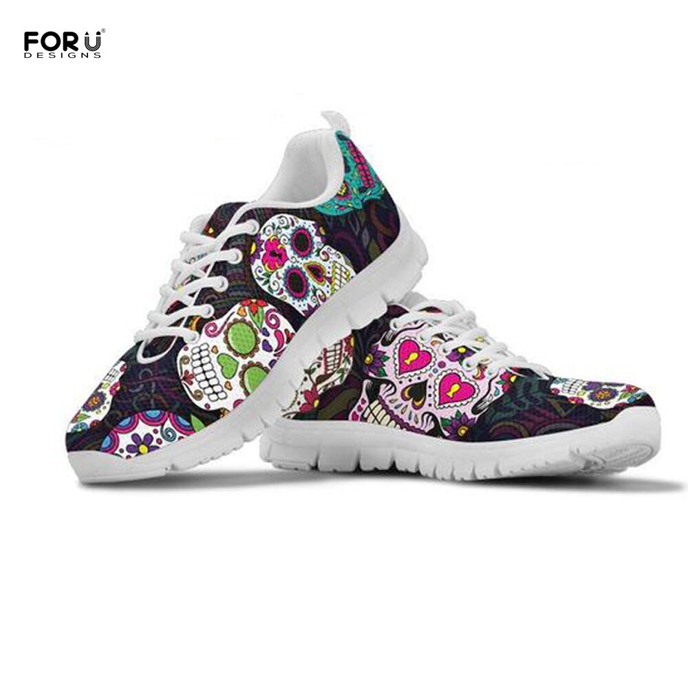 Trendy Sugar Skulls Art Brand Women Shoes Flats Sneakers Casual Comfortable