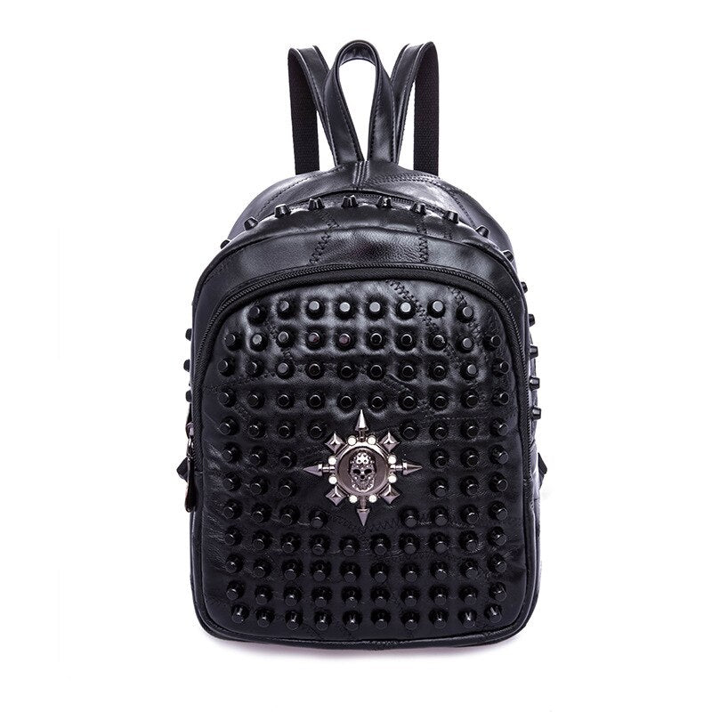 Luxury Leather Backpack Women Rivet Skull Backpacks