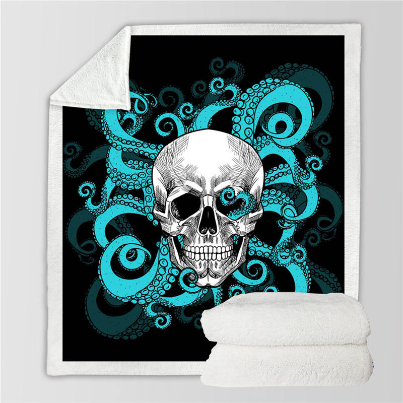 Octopus and Skull Sherpa Blanket Tentacles Hand Soft Plush Throw Blanket