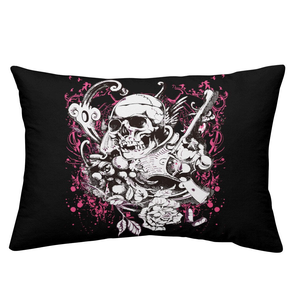 Sugar Skull Bedding Set Hot Pink Flower With Pistol Duvet Cover