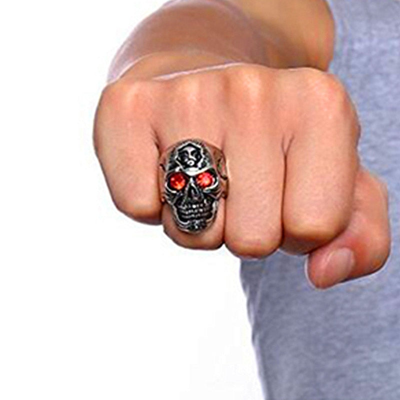 Red Eye Skull Ring For Men Punk Gothic Finger stainless steel jewelry