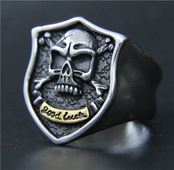 Stainless Steel Mens Women Shield Skull Ring