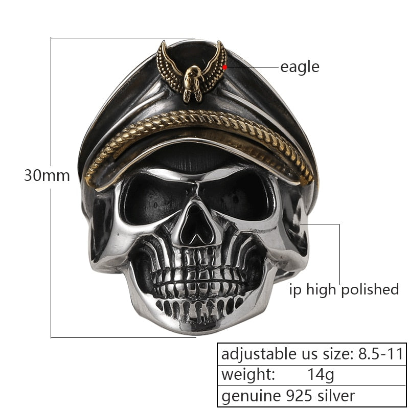 925 Silver Cool Soldier Skull Ring For Men Punk Rock