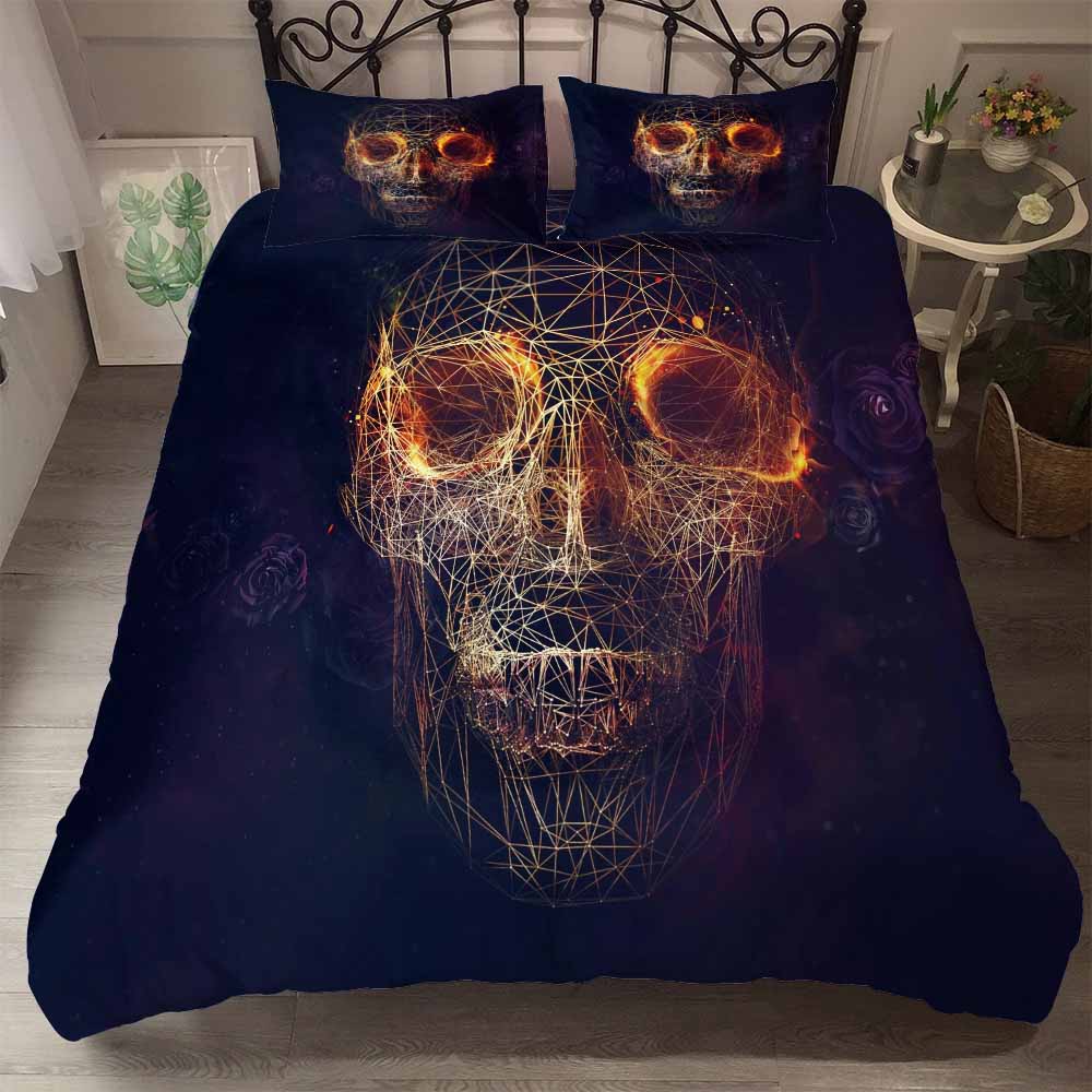 YI CHU XIN sugar Skull Bedding Set Duvet Cover Blue Fire Bedclothes 3pcs