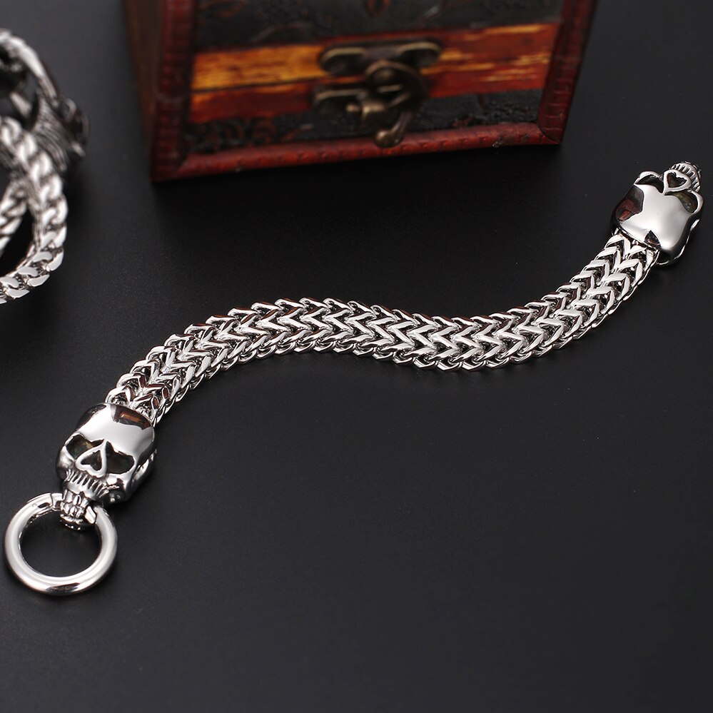 Polished Stainless Steel Bracelet For Men Heavy Wolf Head Mens Bracelets