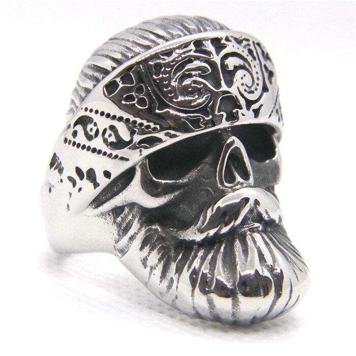 Stainless Steel Mens Biker Punk Ghost Scarf Moustache Skull Ring